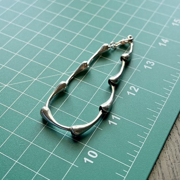 New Genuine 925 Sterling Silver 7.5" Curved Pearl Wave Link Bracelet Gift Box - Picture 2 of 5